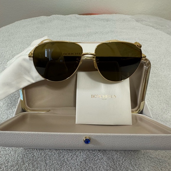 NIB AUTHENTIC Boucheron Gold Aviator Sunglasses - Picture 2 of 10